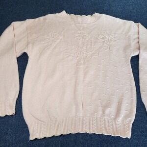 United States Sweaters Vintage Pink Floral Cotton Knit Pullover Made in USA Med